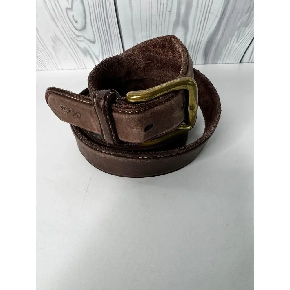 Vintage Cabela Soft Brown Leather Belt Solid Brass Buckle Size 50